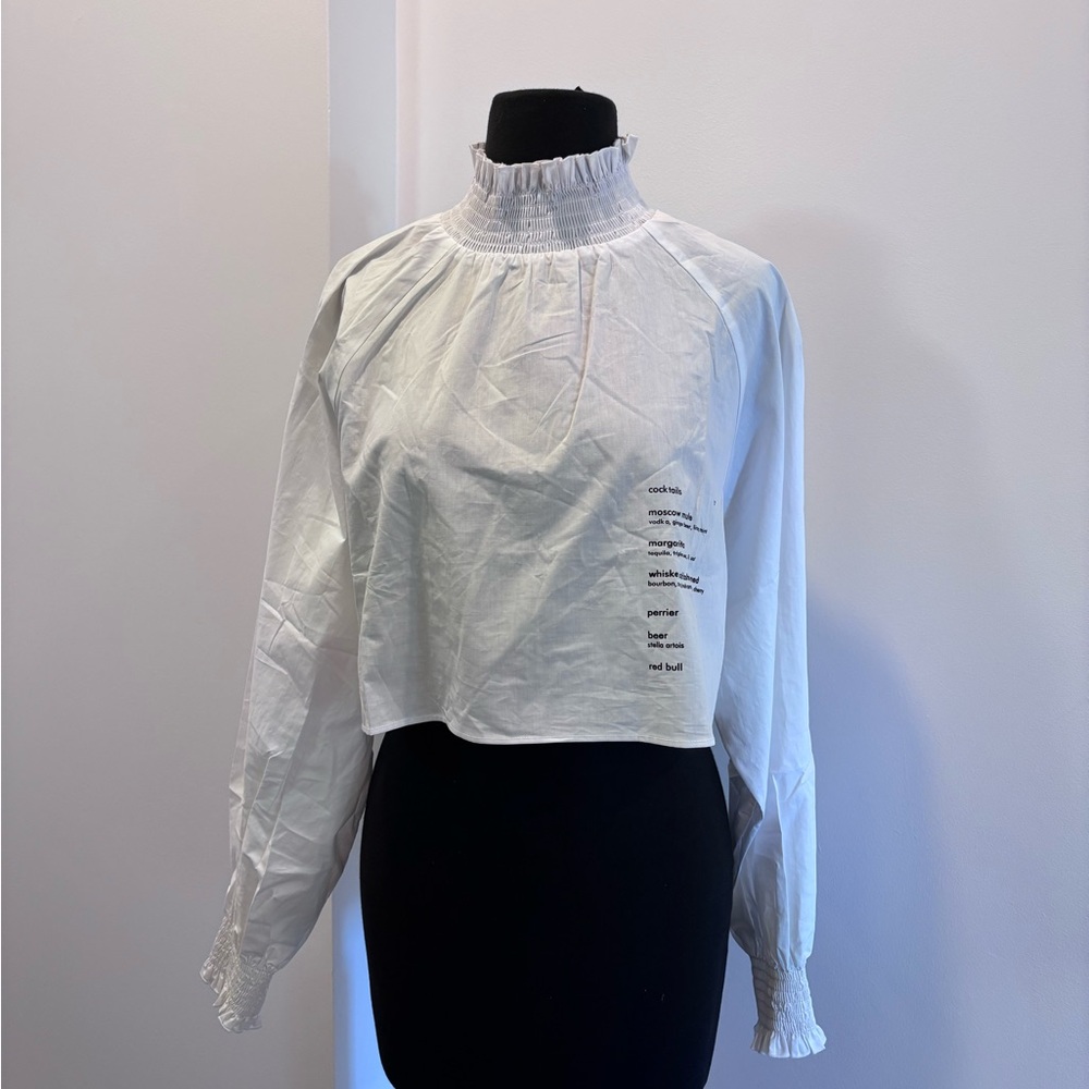 GREY LAB White Ruffled Blouse with Text Detail